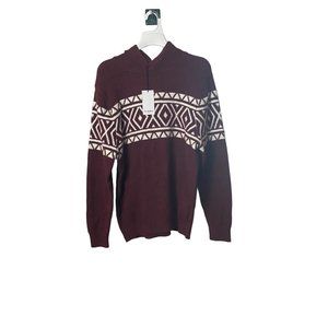 NEW Goodfellow & Co Men Size Medium Burgundy White Fair Isle Hoodie Sweater